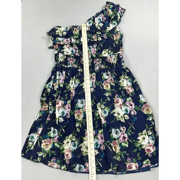 Torrid Dress Women's 1 1X Blue Knee Length One Shoulder Floral Beach Cottagecore - Picture 8 of 13